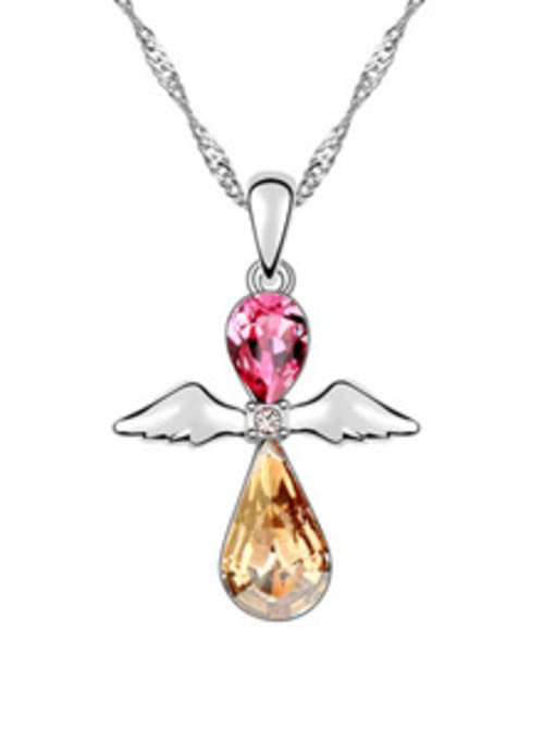 pink Fashion Water Drop austrian Crystals Angel Pendant Alloy Necklace