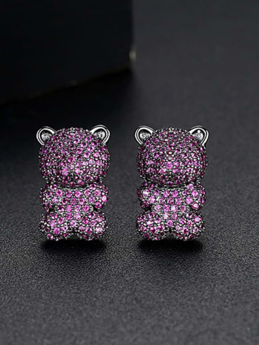 Red Copper With Cubic Zirconia  Fashion Animal Bear Cluster Earrings