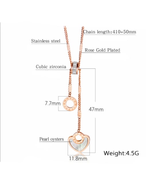 Open Sky Stainless Steel With Rose Gold Plated Fashion Heart with Rome number Necklaces 2