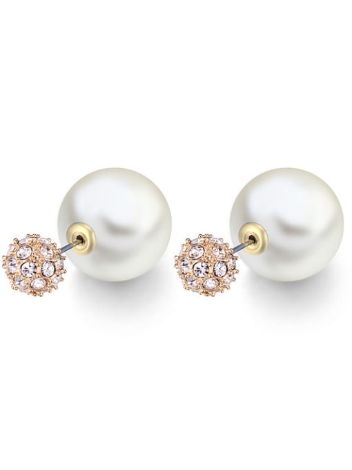 White Fashion Imitation Pearl Cubic austrian Crystals Stud Earrings