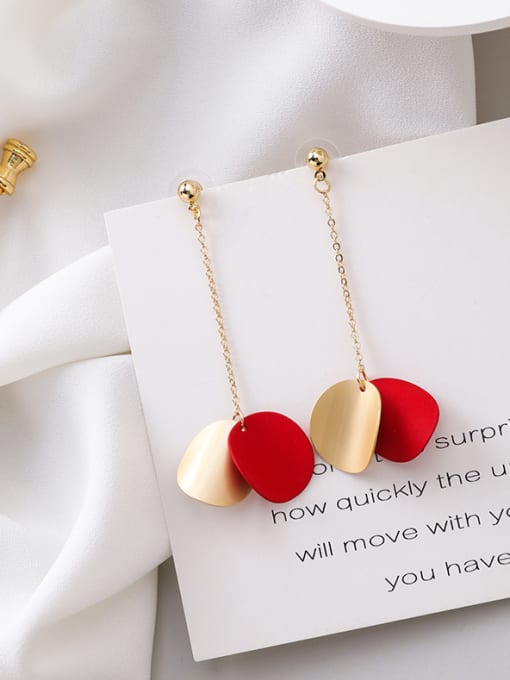 A red Alloy With Gold Plated Simplistic Arc Wafer  Threader Earrings