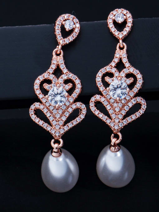 Rose Golden Grey Pearl Copper impregnated zircon imitation pearl luxury bride Earrings