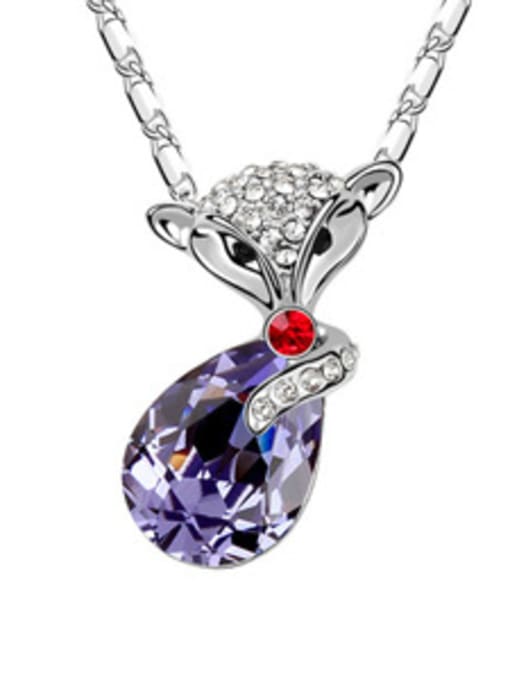 purple Personalized Water Drop austrian Crystal Fox Pendant Alloy Necklace