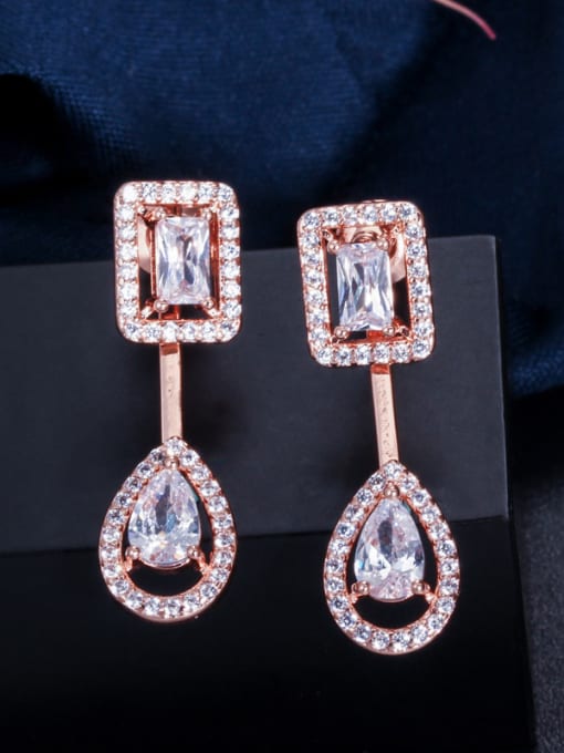 Rose Copper With Cubic Zirconia  Luxury Water Drop Stud Earrings