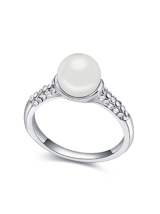 QIANZI Simple Imitation Pearl Tiny Crystals Alloy Ring