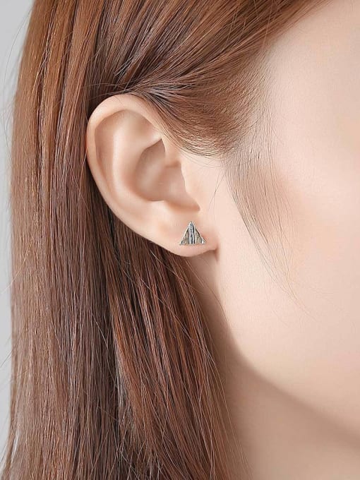 CCUI 925 Sterling Silver Simplistic Two-color  Triangle Stud Earrings 1