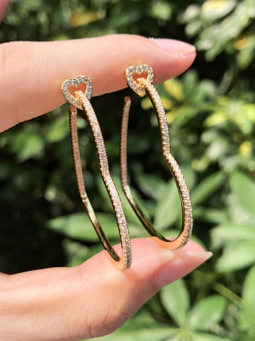 ROSS Copper With  Cubic Zirconia Trendy Heart Hoop Earrings 3