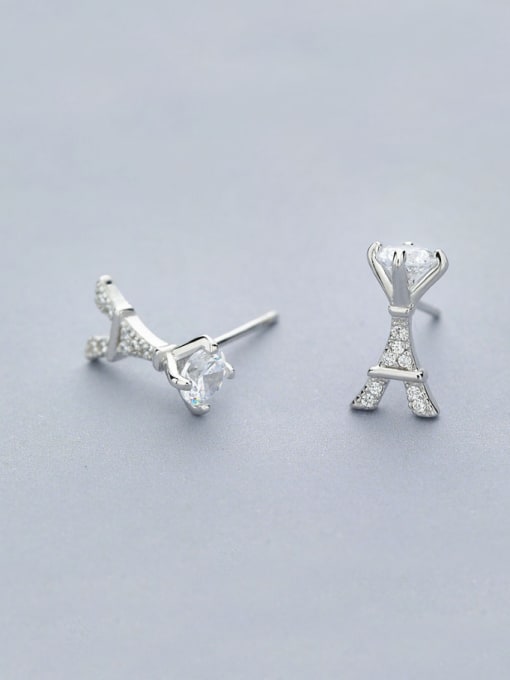 One Silver Exquisite Tower Shaped Zircon Stud Earrings