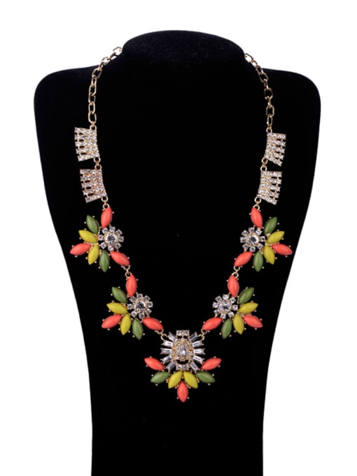 KM Alloy Color Flowers Sweater Necklace 1