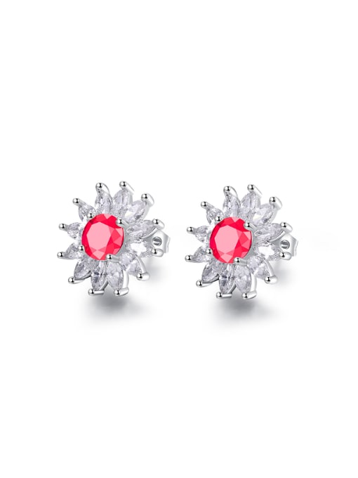 Red Fashion Round Glass Stone Marquise Zircon Flowery Stud Earrings
