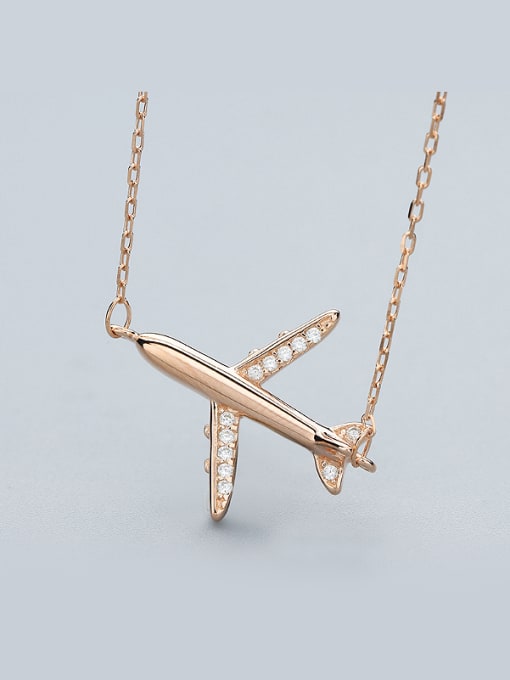 One Silver Airplane Zircon Necklace