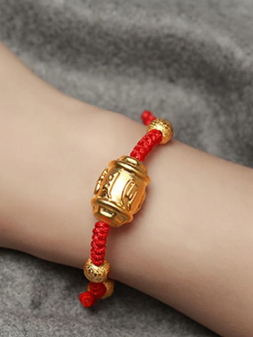 XP Copper Alloy 24K Gold Plated Beads Woven Red String Bracelet 1