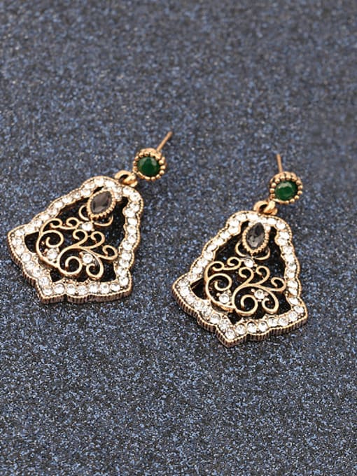 Green and Purple Retro style Hollow Resin stones White Rhinestones Alloy Drop Earrings