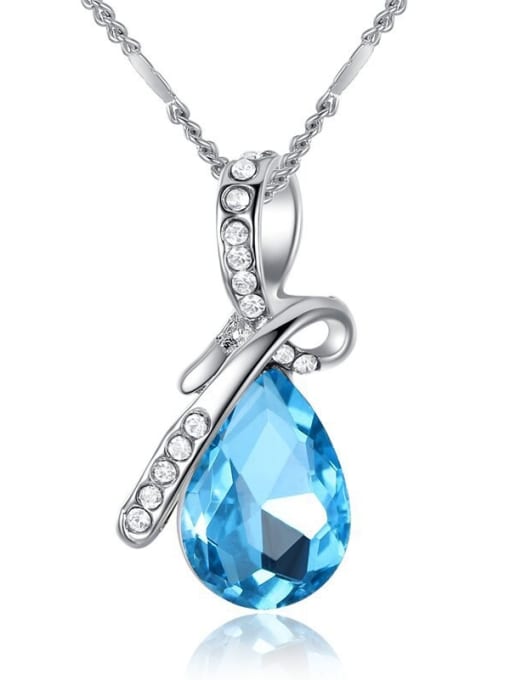 light blue Fashion Water Drop Crystal Pendant Copper Necklace