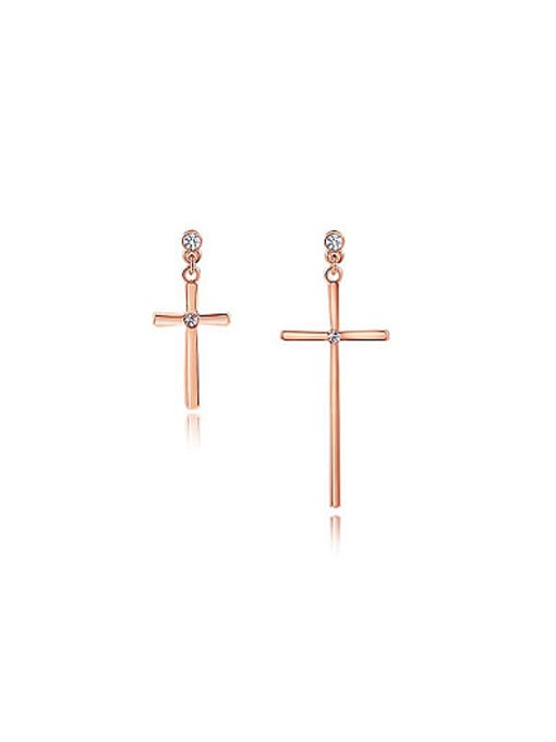 Ronaldo Exquisite Rose Gold Cross Shaped Asymmetric Drop Earrings 0