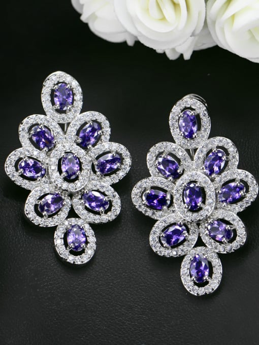 Purple Luxurious Color Zircons Drop Cluster earring