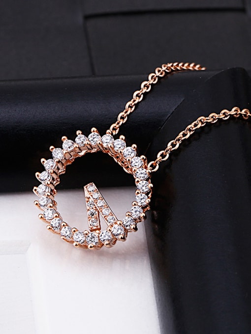 OUXI High-grade 18K Rose Gold Zircon Leaf-shaped Necklace 1