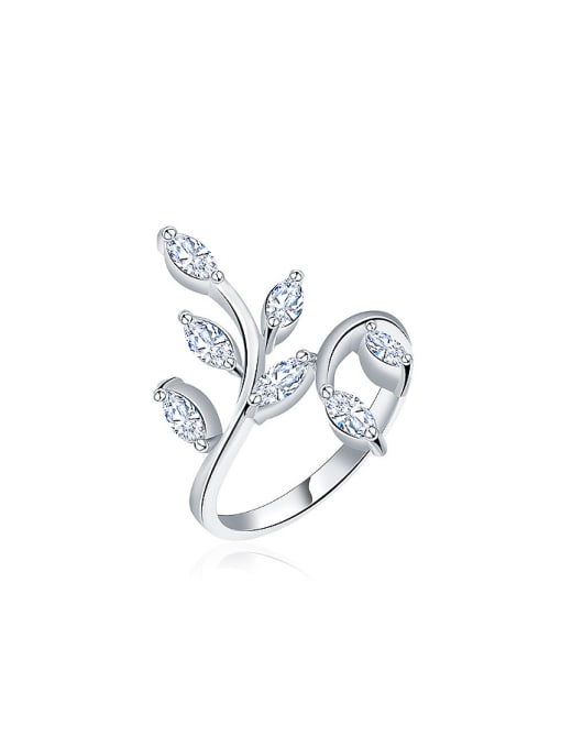 Ronaldo Elegant Silver Plated Leaf Shaped Zircon Ring 0