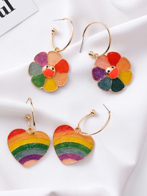Girlhood Alloy With Rose Gold Plated Fashion Rainbow Heart Shaped Flower  Drop Earrings 3