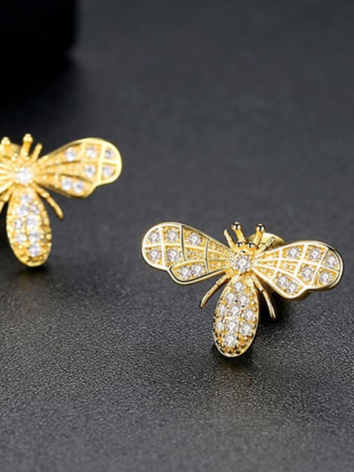 18K Gold Copper inlaid 3A zircon creative  Bee Earrings