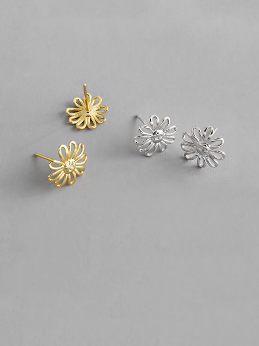 DAKA 925 Sterling Silver With 14k Gold Plated Simplistic  Hollow Flower Stud Earrings 0