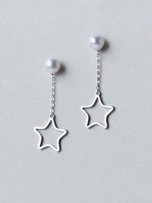 Rosh S925 silver natural freshwater pearl star drop threader earring 0