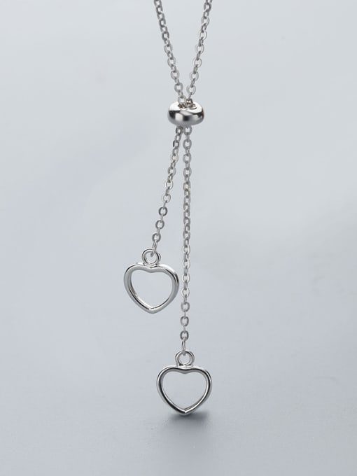 One Silver Heart-shaped Sweater Necklace 0