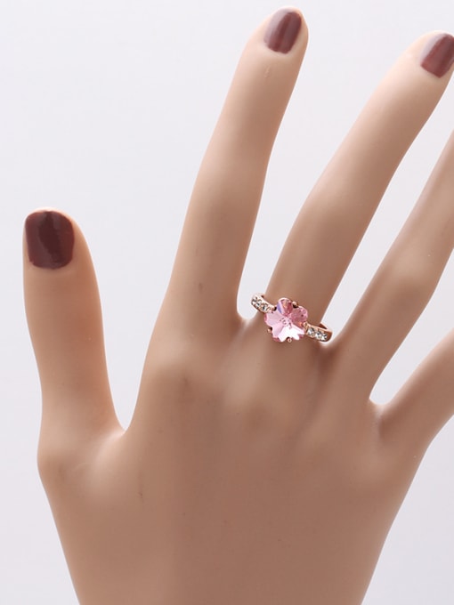ZK Noble Pink Crystal Flower Shaped Copper Ring 1