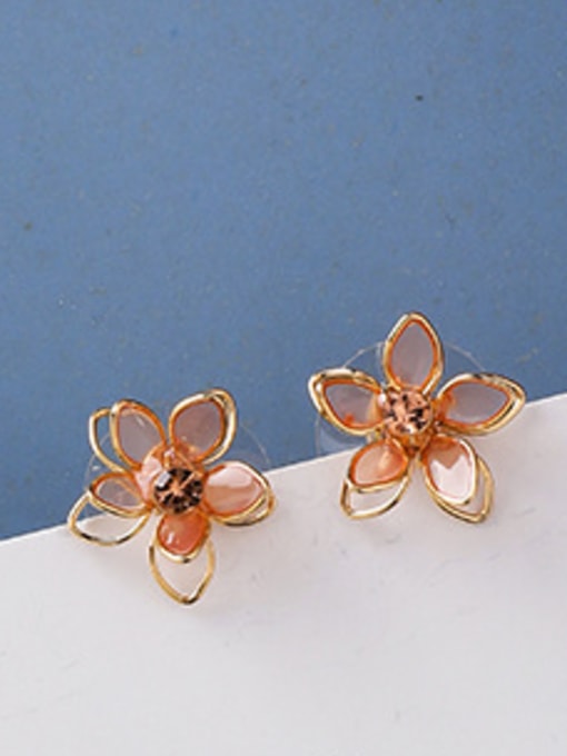 A Pink Alloy With Acrylic Cute Colour Lotus Stud Earrings