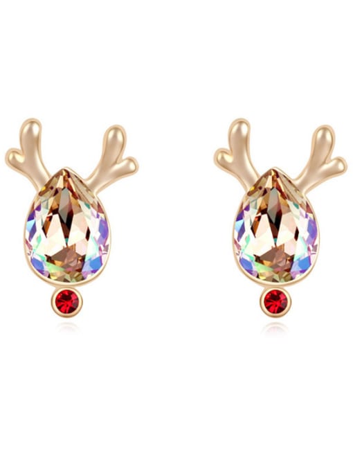 white Fashion Water Drop austrian Crystal Deer Horn Stud Earrings