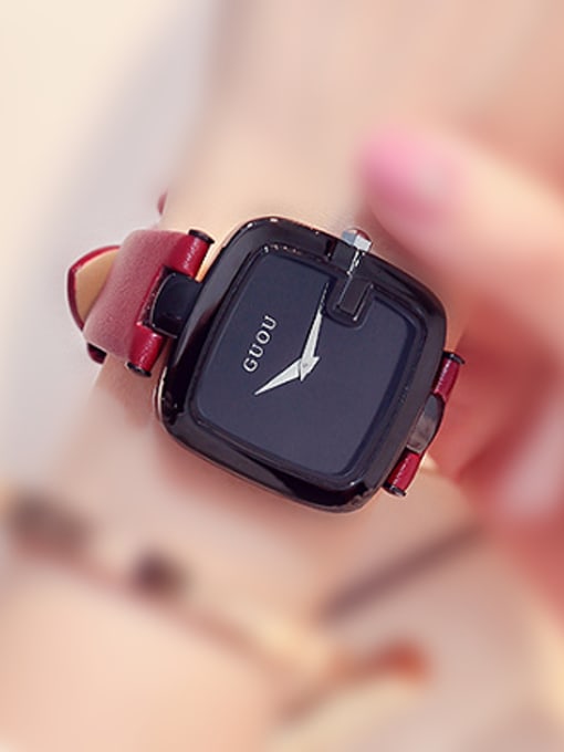 dark red GUOU Brand Simple Square Numberless Watch
