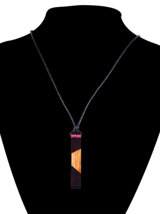 Ronaldo Temperament Square Shaped Wooden Resin Sweater Necklace 1