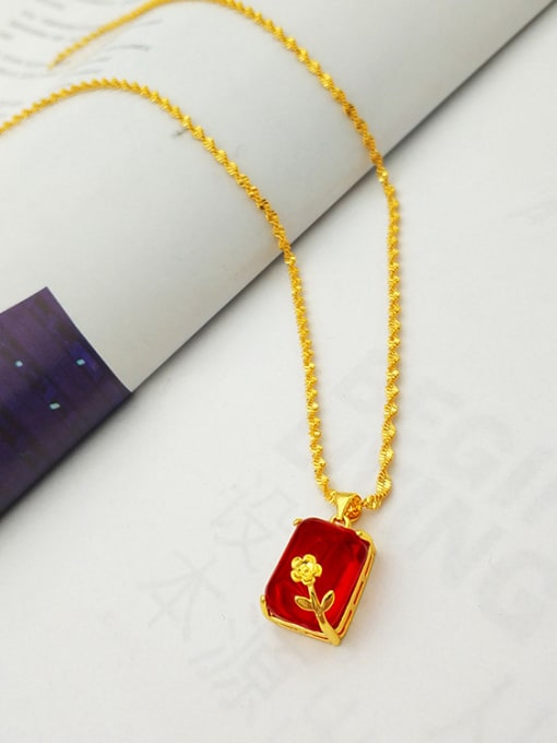 Neayou Elegant Red Square Stone Shaped Necklace 2