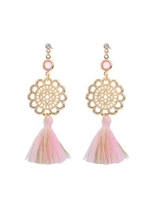 Gujin Ethnic style Pink Tassel Gold Plated Alloy Drop Earrings 0