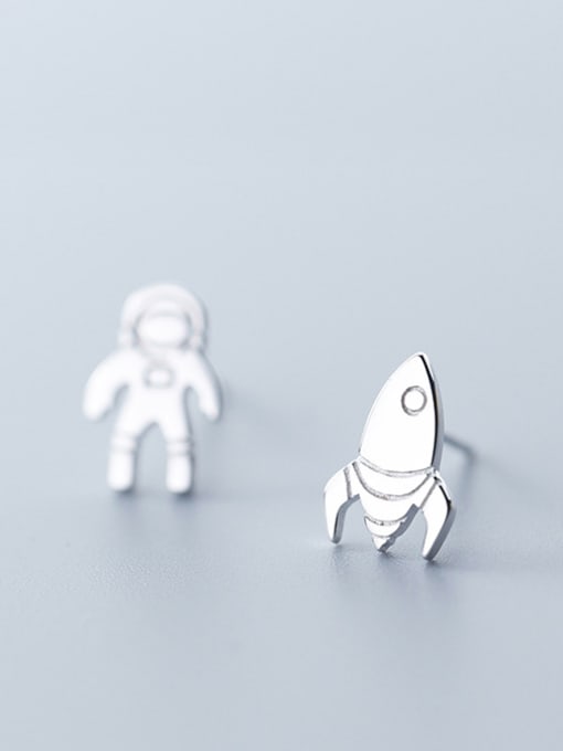 Rosh 925 Sterling Silver With Silver Plated Cute Asymmetric Astronaut rocket Stud Earrings 1