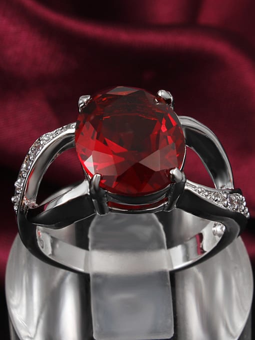 SANTIAGO Temperament Red Oval Shaped Platinum Plated Zircon Ring 1