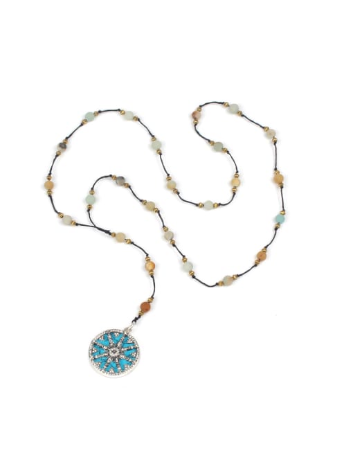 HN1836-A Simple Style Semi-precious Stones  Woven Wax Necklace
