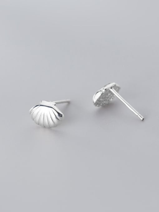 Rosh 925 Sterling Silver With Platinum Plated Simplistic Smooth Shell  Stud Earrings 2