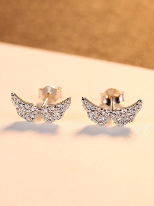 CCUI 925 Sterling Silver Stylish and compact zircon wing stud earrings 1