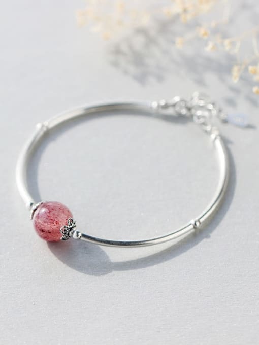 pink Fresh Pink Round Shaped Crystal S925 Silver Bracelet