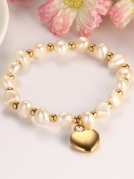 CONG All-match Gold Plated Heart Shaped Freshwater Pearl Bracelet 2