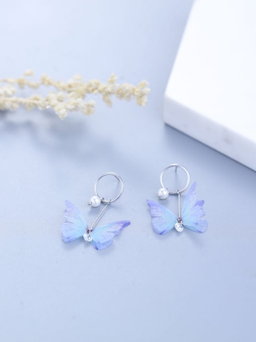 One Silver Personalized Little Blue Butterfly 925 Silver Stud Earrings 2
