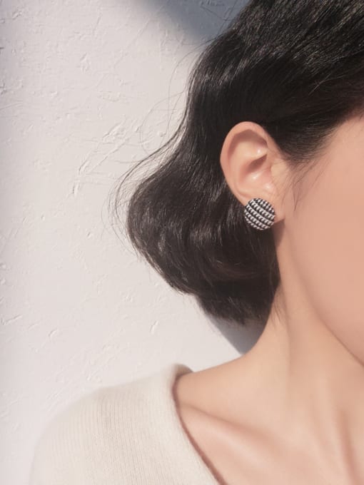 Peng Yuan Creative Round Cloth Button 925 Silver Stud Earrings 1