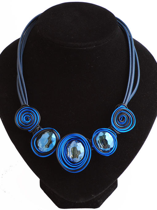 Blue Fashion Exaggerated Handmade Winding-stones Alloy Necklace