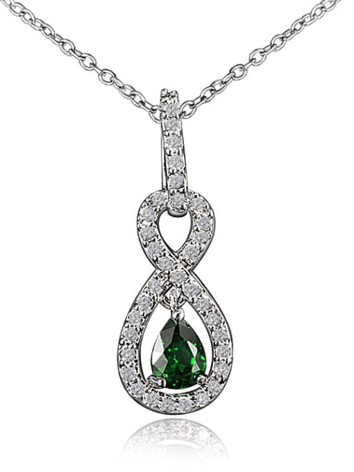 green Beautiful Platinum Plated Water Drop Zircon Necklace