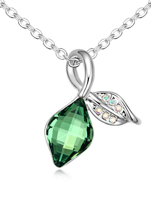 Green Fashion Rhombus austrian Crystals Leaf Pendant Alloy Necklace