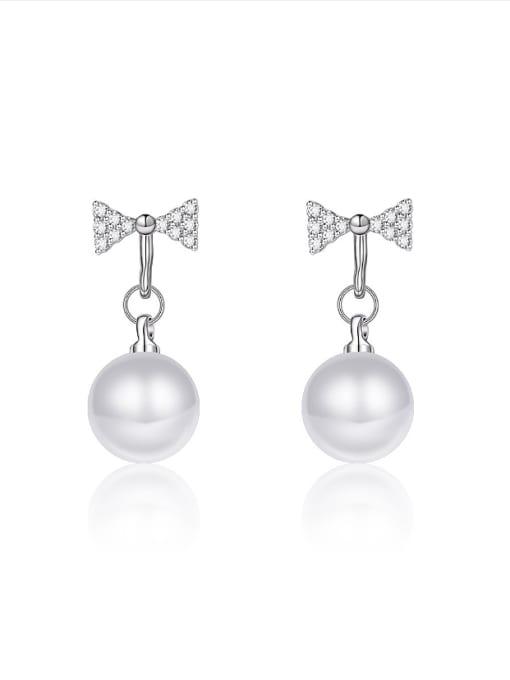 Rosh Fashion Tiny Zirconias Bowknot Imitation Pearl Stud Earrings 0