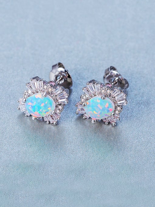 UNIENO Platinum Plated Opal Stone Cluster earring 1