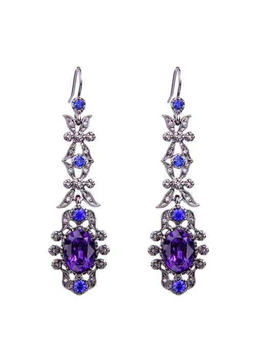 Purple -1 Artificial Crystals Sparking Flower Shaped Drop Earrings