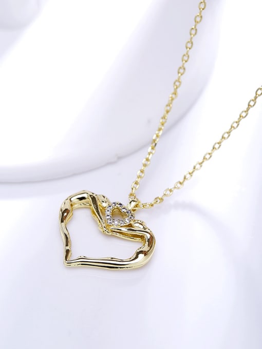 Golden Charming Double Heart Shaped Rhinestones Necklace